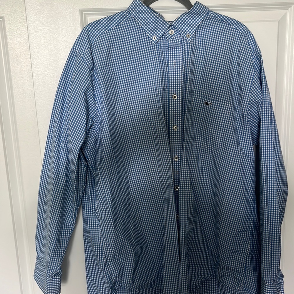 Vineyard vines, blue plaid slim fit tucker shirt XXL